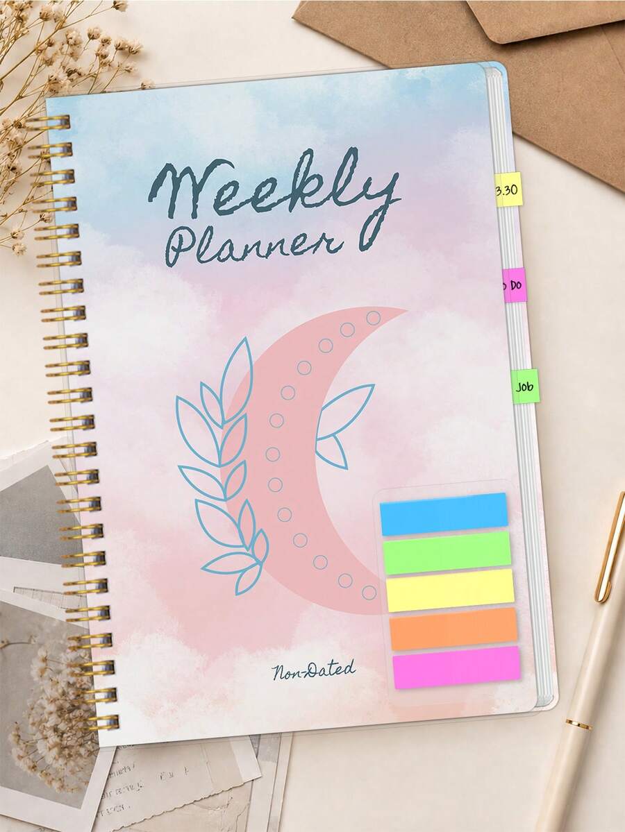 1pc A5 Weekly Planner, Non-Dated Spiral Schedule Book With Weekly Goals, To-Do & Habit Tracking, Christmas Gifts, Office Desk Accessories, Bible Study Materials - Rectangle - View 1