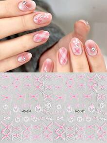 6/2PCS Cute Plaid Nail Art Stickers – Self-Adhesive 3D Designs Featuring Crisscross Patterns And Bows; Perfect For Winter Holiday Nail Decor And DIY Salon-Style Manicures. - Multicolor - View 19