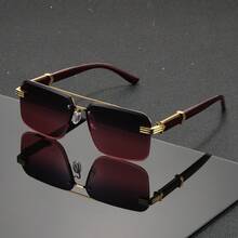 FIYLROG 1 Pair Men's Gold & Red Aviator Sunglasses, Metal Frame, UV400 Protection, Luxury Business Style Sunglasses, Suitable For Business Occasions - Multicolor - View 11