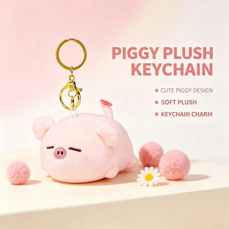 Miniso Piglet B-BO Series Plush Lying Posture Charm, Cute Cartoon Pig Stuffed Pendant, Soft Plush Fabric, Bag Keychain Accessory, Desktop Ornament, Lovely Collectible Gift For Fans(1PC) - Multicolor - View 1