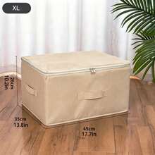 Zippered Storage Box With Handle, Foldable Storage Bin With Lid, Home Cube Storage Basket, Wardrobe Clothes Organizer - Beige - View 12