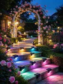 8pcs/4pcs LED Solar Fence Step Lights, All-Weather Waterproof Outdoor Solar Patio Stair Lights, Light-Sensing Automatic Solar Landscape Lights For Yard, Patio, Walkway, Christmas, Holiday Outdoor Decoration - Multicolor - View 2