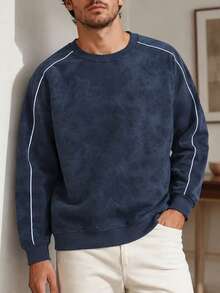 Men's Crew Neck Casual Sweatshirt, Loose Fit Pullover Sports Sweatshirt For Spring And Autumn, American Style Men's Wear, Outdoor Commuting Long Sleeve Men's Top - Navy Blue - View 2