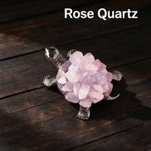 1pc Natural Crystal Cluster Turtle Ornament, Metal Turtle Statue With Amethyst, Citrine, White Quartz Cluster, Desktop Decor, Home Office Gift - Mini Turtle - View 16