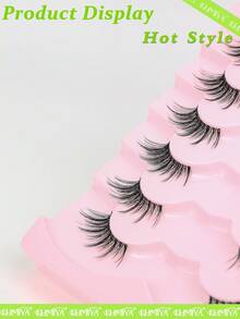7 Pairs Natural Long Half-Eye Cross-Tail Extended Fluffy Soft Realistic False Eyelashes For Commute And Daily Wear - Black - View 3