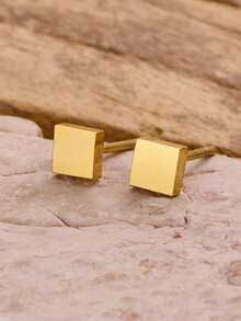 1 Pair Mini Square Stud Earrings, Stainless Steel Geometric Small Ear Studs, Minimalist Daily Jewelry For Women Men - GED821 - View 9