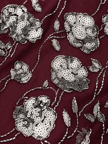 Plus Size Autumn Elegant V-Neck Sequin Chiffon Patchwork Asymmetric Ruffle Hem Burgundy Formal Bridesmaid/Mother Of The Bride Wedding Dress - Burgundy - View 3