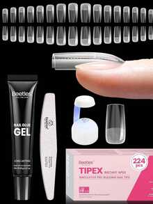 Beetles Tipex Lite Apex Nail Tips Set, Long Square, 192pcs 16 Sizes, Includes Nail Glue, Mini UV Lamp, DIY Salon-Quality Nail Extensions - Multicolor - View 8