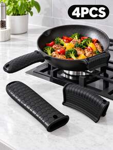 4pcs Thickened Silicone Pot Handle Covers, Heat-Resistant Non-Slip Honeycomb Textured Handle Sleeves, Suitable For Cast Iron Skillet, Ceramic Pot, Wok And Frying Pan, Kitchen Cooking And College Dorm Essentials - Multicolor - View 11