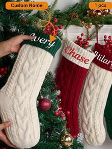 Kaos Kaki Natal Rajut yang Dipersonalisasi, Kaos Kaki Keluarga 2026 dengan Nama, Dekorasi Liburan - Warna-warni 2 - View 2