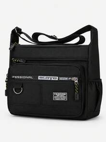 Men's Large Capacity Multi-Pocket Nylon Crossbody Messenger Bag, Water-Resistant Adjustable Shoulder Bag For Work, Travel, Commuting & Daily Use - Black - View 12