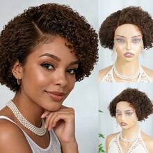Curly Pixie Cut Lace Front Wig For Women - 13x4x1 T-Part, Remy Brazilian Real Human Hair Brown Wig, 180% Density Short Bob Style For Daily And Party Use - Brown - View 3