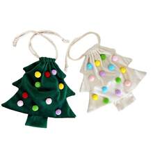 1Pc Christmas Tree Drawstring Gift Bag, Fuzzy Pom‑Pom Decor Xmas Pouch, Velvet Candy Goodie Sack, Tree‑Shaped Ornament Bag, Holiday Party Favor, Xmas Stocking Alternative, Small Present Storage Pouch For Christmas Decor & Gift Giving - Multicolor - View 5