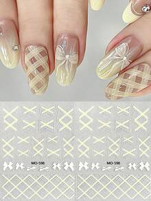 6/2PCS Cute Plaid Nail Art Stickers – Self-Adhesive 3D Designs Featuring Crisscross Patterns And Bows; Perfect For Winter Holiday Nail Decor And DIY Salon-Style Manicures. - Multicolor - View 17