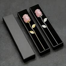 1PC/2PCS Natural Rose Quartz Rose Flower, Hand Carved Natural Crystal Rose Decorations, Perfect For Valentine's Day, Weddings, Anniversaries - With Ex - Rose Quartz Flower Gift Set - View 9