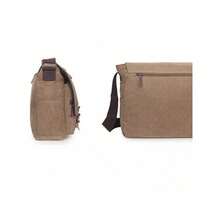 MENS MILITARY INSPIRED CANVAS LEATHER CROSSBODY BAG, VINTAGE SATCHEL SHOULDER MESSENGER FOR UNI TRAVEL CASUAL DAILY USE, HANDS-FREE ORGANISER - Khaki - View 4