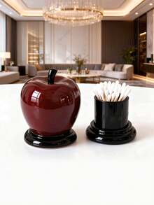 1pc Creative Red Apple Toothpick Floss Cotton Swab Storage Box, Plastic Storage Container, Dust-Proof Desktop Ornament, Peace Blessing Home Decor, Christmas Eve Christmas New Year Housewarming Gift - Multicolor - View 8