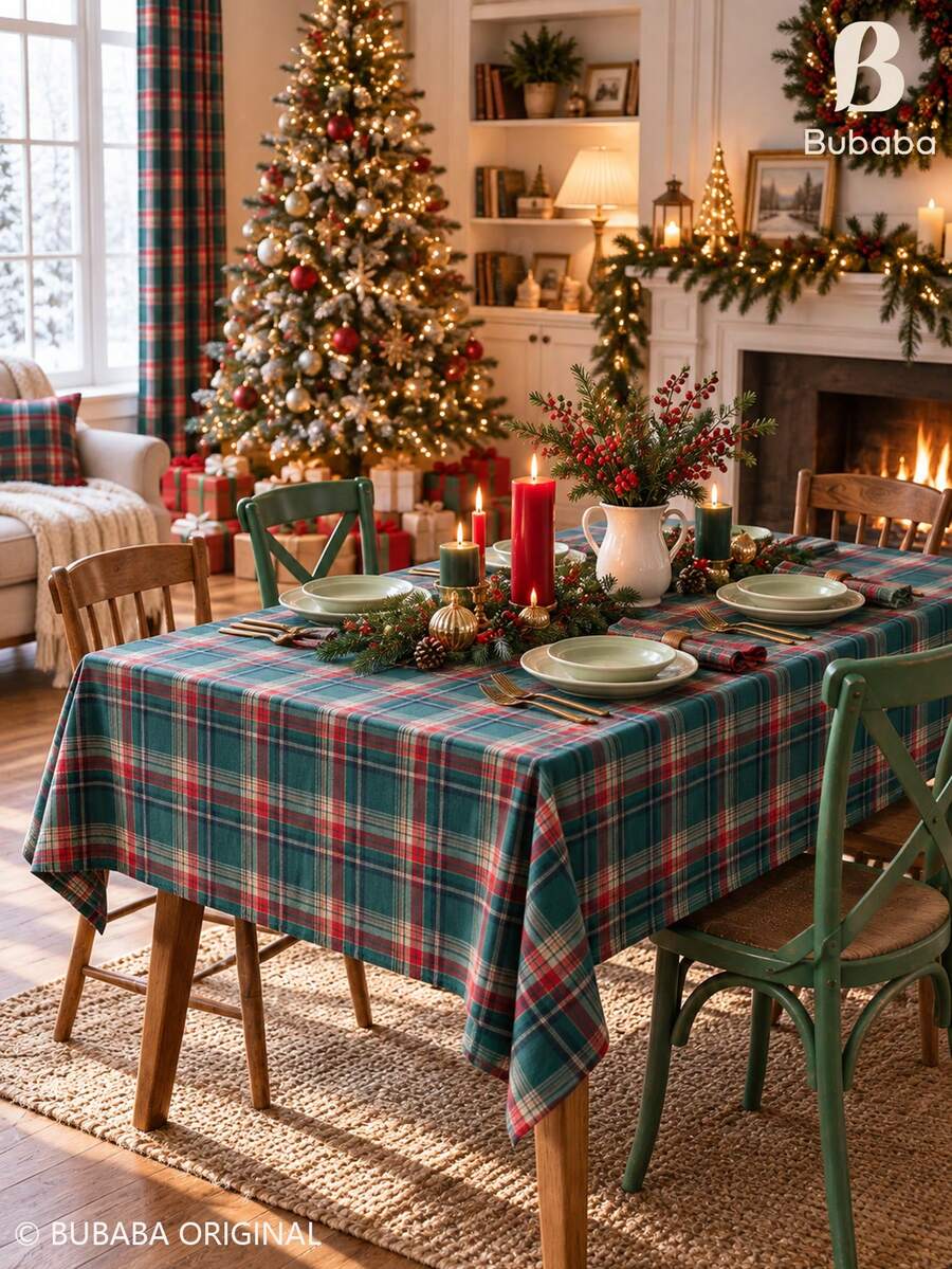 Christmas Green Plaid Tablecloth, Classic Tartan Rectangular Table Cover For Holiday Dining, Farmhouse Kitchen, Christmas Party & Winter Home Decor Christmas Home Decor Christmas Decor Christmas Decorations For Home - Multicolor - View 1
