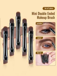 SEPROFE 5Pcs Mini Double Ended Makeup Brushes, Small Eyeshadow Brushes And Eyebrow Brushes, Ultra Soft Fibers Fit Eyes For Smooth Natural Makeup, Metal Handles, Portable Makeup Tools For Daily Or Travel Use - Black - View 1