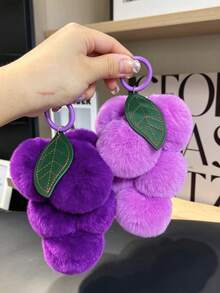 1 buah Gantungan Kunci Anggur dengan Daun Hijau dan Bola Bulu Lembut, Gantungan Tas Buah Lucu dan Menggemaskan, Aksesori Kunci Mobil yang Indah, Cocok Sebagai Hadiah untuk Wanita dan Anak Perempuan - MultiWarna - View 1
