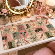 1pc Pink Green Pastel Patchwork Floral Desk Mat, Multi-Purpose Makeup Nail Art Table Pad, Large Non Slip Desktop Protector S/M/L/XL - View 17