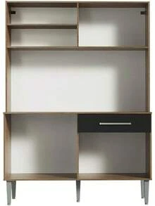 Armario de Cocina 120cm, Mueble de Almacenamiento para Cocina con Estantes Abiertos, Puertas y Cajones, Cocina Integral Completa Estilo Moderno Marrón y Negro - Marrón/Negro - Ver 5