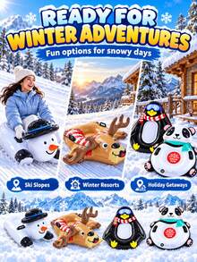 Kereta Luncur Salju Tiup Kartun Lucu dengan Pegangan, Desain Penguin, Manusia Salju, Rusa Kutub, Panda, Tabung Salju Musim Dingin, Kereta Luncur Tiup Cocok untuk Meluncur di Bukit Luar Ruangan, Resor Ski, Bermain Salju Keluarga, Hadiah Liburan Natal - MultiWarna - View 8
