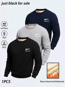Men's Fashion Casual Outdoor Sweatshirt, Minimalist Loose Fit, Crew Neck Design, Durable And Long-Lasting, Suitable For Daily Wear - Black - View 1