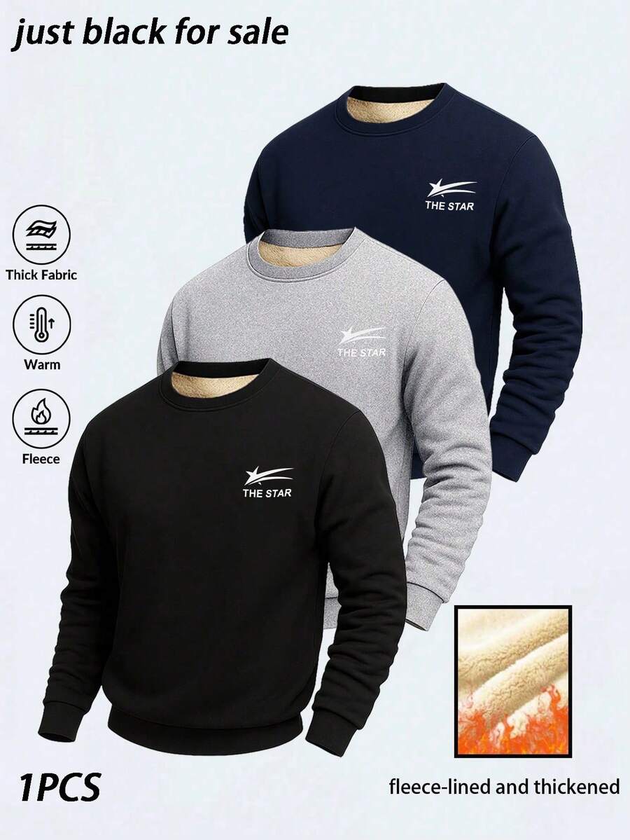 Men's Fashion Casual Outdoor Sweatshirt, Minimalist Loose Fit, Crew Neck Design, Durable And Long-Lasting, Suitable For Daily Wear - Black - View 1