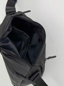 Men's Waterproof Nylon Crossbody Bag With Multiple Zippers, Layered Large Capacity Commuting Shoulder Bag, Lightweight Cycling Shoulder Bag - Black - View 3