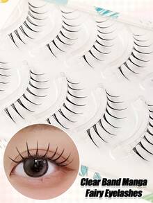 Sibeuna 5 Pairs Japanese Anime Style Transparent Stem Cartoon Eyelashes, Natural And Soft, Suitable For Beginners, Applicable For Daily/Party/Dance/Date/Travel/Multiple Occasions, Holiday Gift For Family, Girlfriend And Friends - Black - View 7