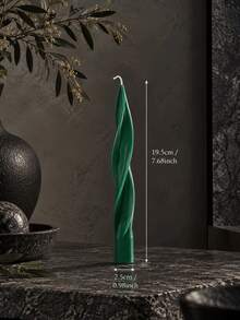 1pc Dark Green Long Taper Candle, Spiral Wave Artistic Design, Multiple Designs Available, Suitable For Christmas Home Decor, Holidays, Autumn Home Decoration, Wedding Decor, Candlelight Dinner, Party, Living Room Tabletop Display And Holiday Gifts - Multiple Styles - View 8