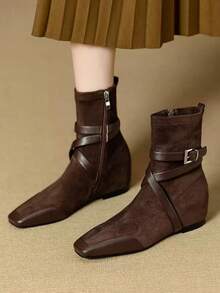 Square Toe Elastic Slim Boots New Autumn/Winter French Vintage Commute Elegant Fashion Versatile Soft Sole Boots - Brown - View 9
