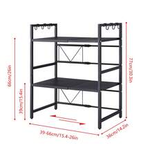 3-Tier Extendable Microwave Oven Rack, Kitchen Countertop Storage Organizer With 6 Hooks, Free Standing Adjustable Spice Rack For Kitchen, Heavy Duty Microwave Stand Baker's Rack Pot & Pan Rack - Black - View 2