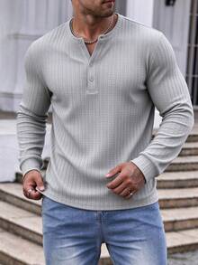 Men's Henley Collar Knit Top, Loose Fit Lightweight Breathable T-Shirt ...