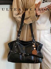 1pc Solid Color PU Leather New Women's Backpack, Shoulder Bag, Tote Bag, Fashion Square Handbag, Zipper Closure, Double Handles, Suitable For Commuting, Shopping, Dating - Black - View 2