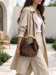 Niche Dumpling Handbag For Women, Chic Fashion Shoulder Bag, Commuter Crossbody Bag - Coffee - View 7