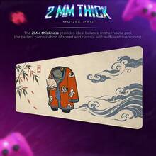 Whimsical Frog In Red Robe Extended Mouse Pads, Bamboo And Ocean Wave Asian Art Print, Smooth Fabric Surface Desk Mats For Gaming, Computer, Keyboard, Home Office And Study, 3 Sizes Available - View 2