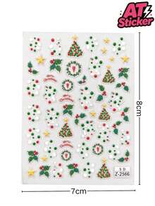 1pc Christmas Wreath Decorative Sticker, Transparent Background PET Waterproof Sticker, Christmas Tree Holly Leaf Wreath Five-Pointed Star Merry Christmas Pattern Sticker, Holiday Atmosphere Decoration Sticker, Self-Adhesive Removable No Residue, DIY Decoration Material, Suitable For Phone Case, Earphone Case, Glass Cup, Water Cup, Gift Box Packaging, Home Decor Surface Holiday Decoration - one-size - View 5