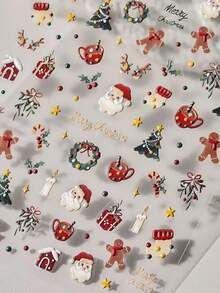 1 Retro Self-Adhesive Gilded Christmas Nail Art Luxury Sticker, Cute Korean Gentle Girl Christmas Nail Charm Sticker, Nail Art Decoration Sticker - Multicolor - View 7