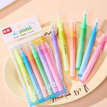 12pcs Soft Tone Fluorescent Markers With Outline Pens, Layerable Fluorescent Markers, Student Note Marking Pens, Highlight And Doodle Pens, No Bleed, Quick-Drying Ink, For Journaling, Bible Study, School And Office Use - Multicolor - View 3