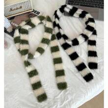 1pc Cute Striped Pattern Doll Style Small Scarf, Spring/Autumn/Winter Fashion Thin Bow Tie Warm Ribbon - Multicolor - View 8