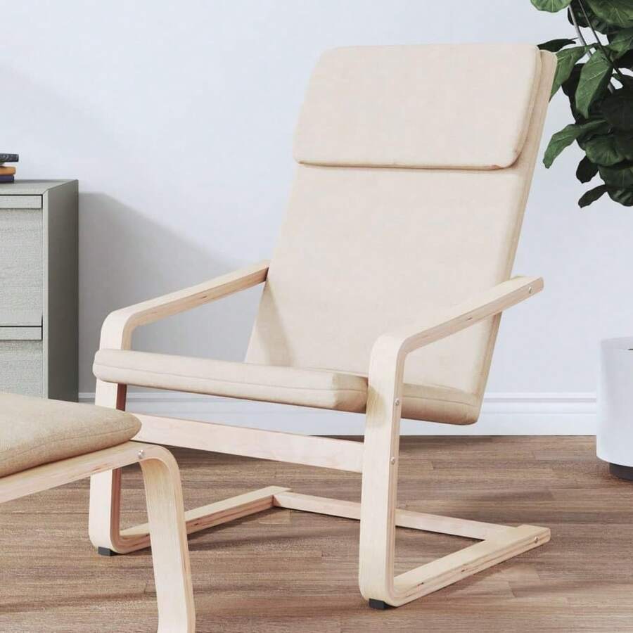 **Silla Relajante, Silla de Tela Crema, Silla Ergonómica de Madera, Sillón Relajante para Sala de Estar, Comedor y Áreas de Recreación, con Asiento y Almohada Acolchados** - Beis - Ver 1