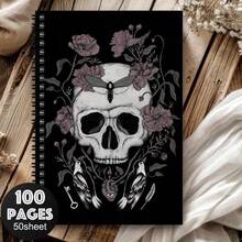 1pc Vintage Spiral Notebook, Skull And Rose Pattern, 2D Flat Print Design, Perfect For Gothic Dark Art Journaling, Work Notes, And As A Unisex Gift, Suitable For School And Office Use, Pen Not Included - One Book (50 Pages, 100 Pages) - View 9