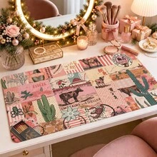 1pc Pink Green Pastel Patchwork Floral Desk Mat, Multi-Purpose Makeup Nail Art Table Pad, Large Non Slip Desktop Protector S/M/L/XL - View 4
