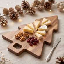 1PC Christmas Tree Shape Chopping Board, Natural Acacia Wood Cutting Board, Kitchen Accessories, Charcuterie Board For Halloween Christmas Party, Restaurant & Home Table Serving Tray - Mocha Brown - View 6