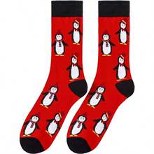 1/3 Pairs Random Color Unisex Christmas Socks, Cartoon Cat & Penguin Gift Pattern, Colorblock Cute Personalized Fashion Party Casual Mid-Calf Socks - Multicolor - View 10