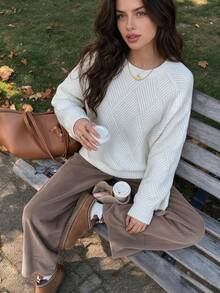 QUNGIGU Women Crew Neck Sweater Loose Comfortable Knit Pullover Casual Tops For Fall Winter Daily Commuting Going Out Dating - White - View 5