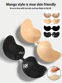 1 Pair Mango Color Push-Up Self-Adhesive Bra, Invisible Strap Design, Front Closure Design, Provides Breast Support, Comfortable And Reusable, Suitable For Swimsuits, Bikinis And Deep V Outfits - Multicolor - View 2
