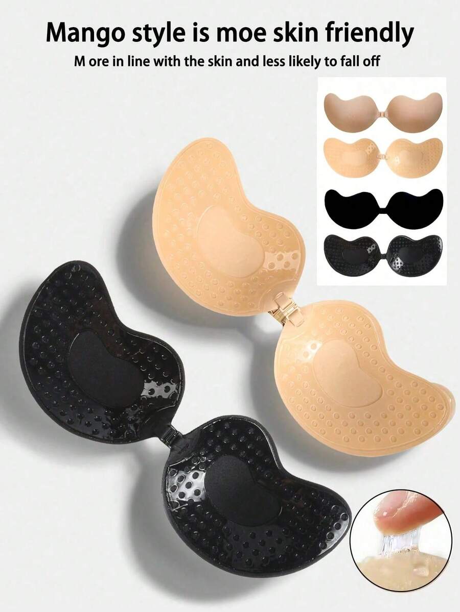 1 Pair Mango Color Push-Up Self-Adhesive Bra, Invisible Strap Design, Front Closure Design, Provides Breast Support, Comfortable And Reusable, Suitable For Swimsuits, Bikinis And Deep V Outfits